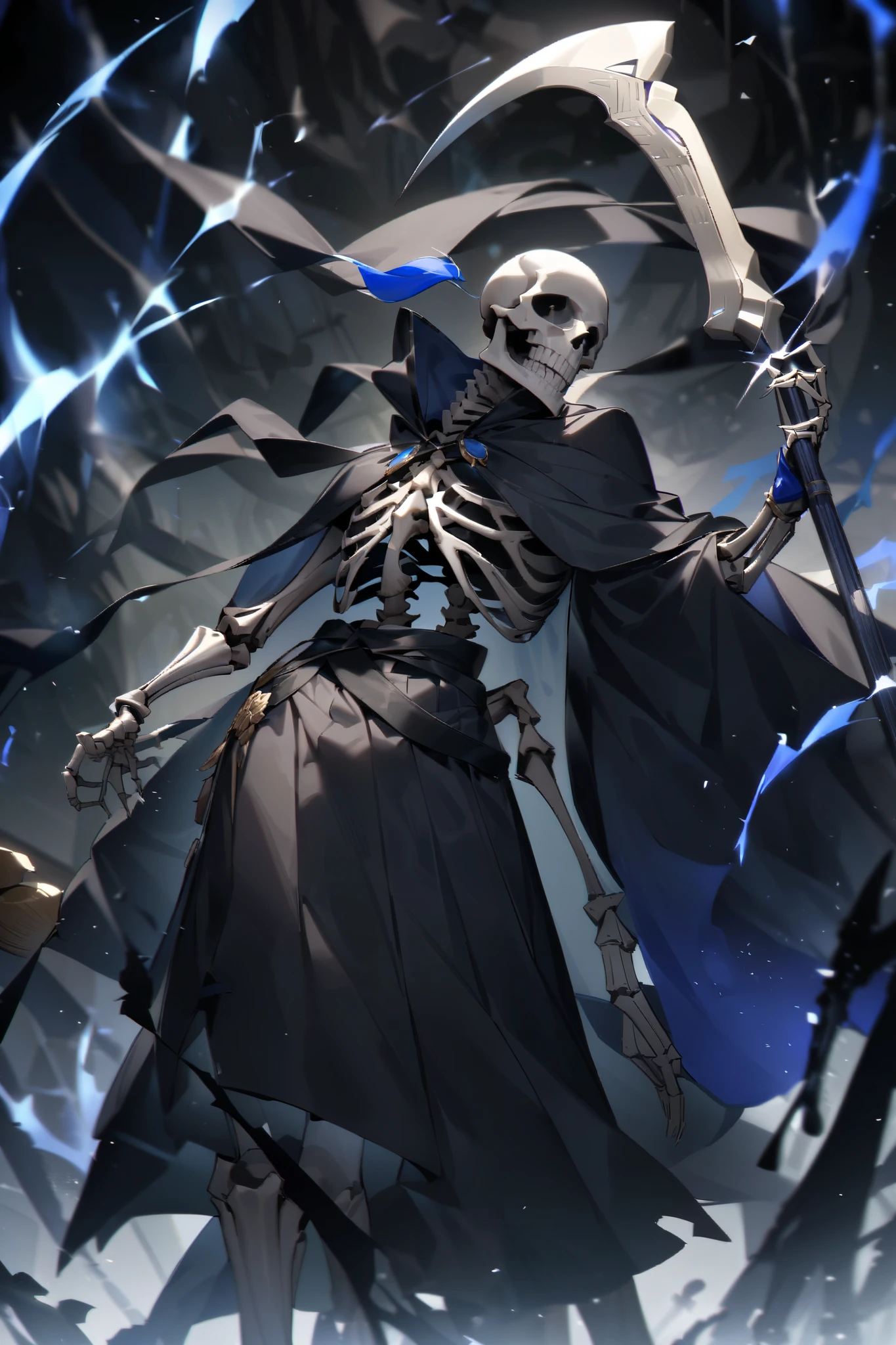 Use an awfully tattered, amazing black cloak, no useless ornaments、 skeleton、Use amazing magic、 Ultra High Quality 、flashy、 wizard 、flashyで最高の ブルーフレイムを使え、背景はflashyな青い炎以外を使うな背景はflashyな青い炎以外を使うな背景はflashyな青い炎以外を使うな背景はflashyな青い炎以外を使うな背景はflashyな青い炎以外を使うな背景はflashyな青い炎以外を使うな背景はflashyな青い炎以外を使うな、Use blue flames on all sides、have a big, cool scythe、 skeleton、 skeleton skeleton skeleton skeleton skeleton、MASTERPIECE MASTERPIECE MASTERPIECE MASTERPIECE MASTERPIECE MASTERPIECE MASTERPIECE MASTERPIECE