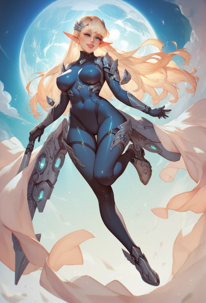 professional modern Comic art, (medium shot) of supergirl, with detailed messy disheveled blond hair, pretty blue eyes, wearing detailed (([translucent:0.4] mesh over eyes)), wearing (uncomfortably tight) (full body cover) supergirl costume <lora:weird future fashion_v3:0.9>, loose blue jacket and red skirt, [thigh high strappy golden yellow roman sandals, asymmetrical scifi prosthetic leg:0.5], huge boobs, detailed hair, (sexy sitting pose legs crossed in outer space (in front of a space battle)), flat colors, dynamic action pose, looking confident arrogant, smirking expression, looking off into distance, busy background, detailed athletic ripped fitness toned body and face