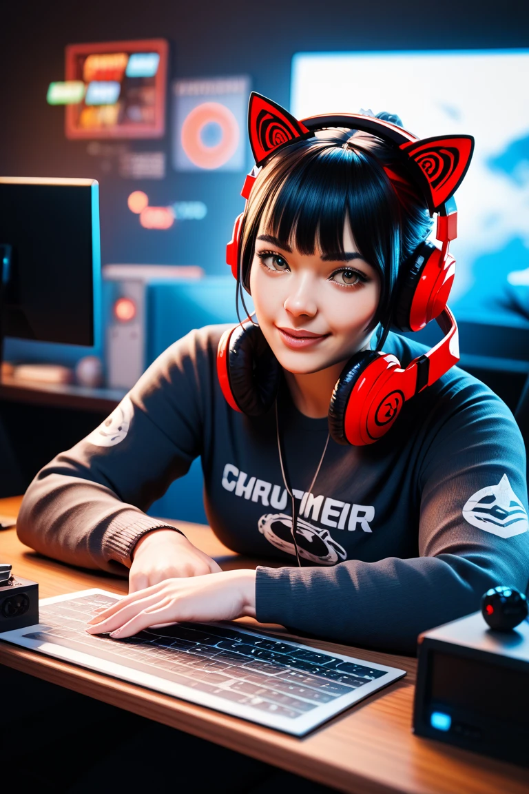 there is a girl with a cat ears holding a video game controller, artgerm and atey ghailan, artwork in the style of guweiz, ig model | artgerm, extremely detailed artgerm, catgirl, digital anime illustration, gamer, guweiz on artstation pixiv, artgerm on artstation pixiv