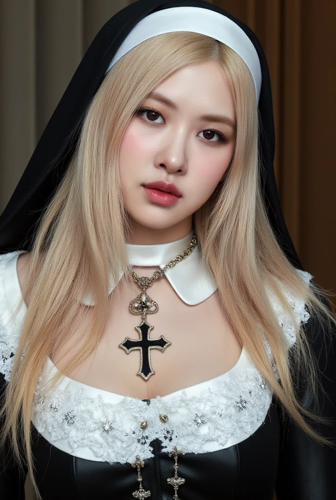 1 miniature Beautiful beautiful woman - Yuan Sayuki, ((top quality, 8K, Masterpiece:1.retty woman, 1 woman, huge breasts:1.3, a slim body:1.1, lush white short hair, (shower, wet body, wet clothes:1.1), very detailed face, detailed lips, detailed eyes, double eyelids, Detailed blue eyes, чрезвычайно Detailed Outstanding Blue Eyes, short white wet hair, white wet hair, Detailed Outstanding Blue Eyes, innocent look at the viewer, ,very wet wavy white hair, Detailed Outstanding Blue Eyes, huge cross earrings, Outdoors, badges behind, gothic wedding uniform, sexy gothic style wedding dress with veil, bare chest, huge chest tattoo wearing a wreath, detailed huge catholic cross earrings, chest tattoo, Outside - there are trees and a buddhist temple in the background (mountain vicinity), wear a silver cross (Detailed cross shape), reality mode, wet breasts, black necklace, black wedding dress and black veil, human crowd behind, head/forehead chain veil, black latex gloves, naked breasts, naked breasts, naked nipples, hair of white snowy colour, night time, red neon lights, demonic nun, nimbus (golden lighting ring above her head), angel, snowy weather, detailed and flawless buddhist temple behind, absolute midnight time, neon lights behind, it is night-time