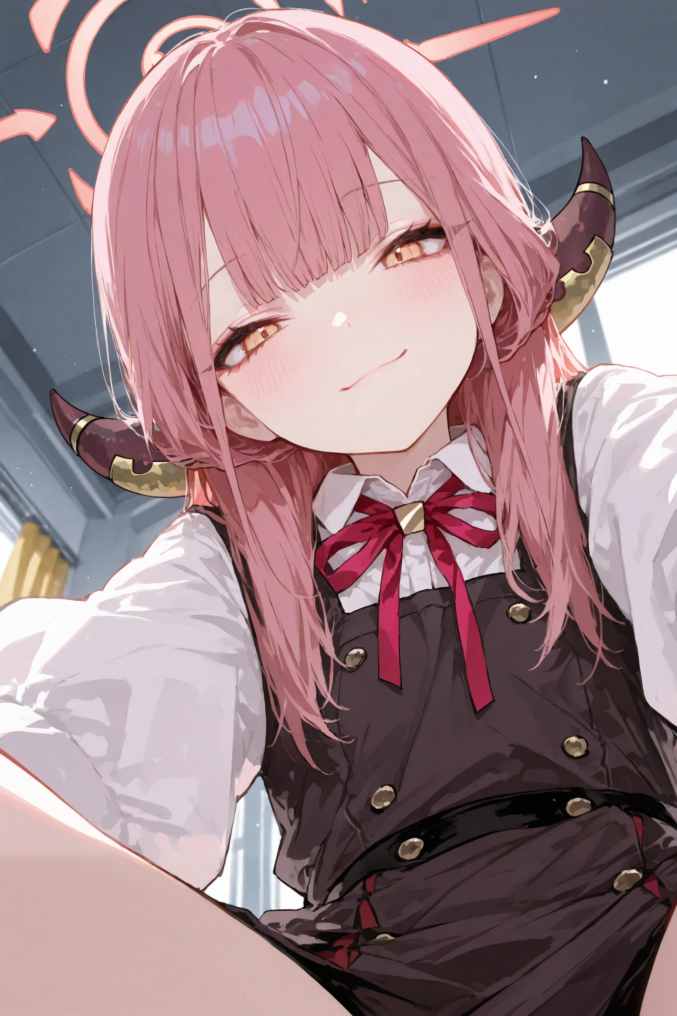 masterpiece, best quality, ultra-detailed,r17329_illu,usnr,luisap, General,xxx667_illu,1girl\(aru \(blue archive\)\), close-up shot, dynamic pose, slightly low angle, winking with a cheerful smile, Kawaii style, Cel Shading, Bloom Effect, Starburst Effects, ultra-detailed, high resolution, vivid colors, cinematic lighting