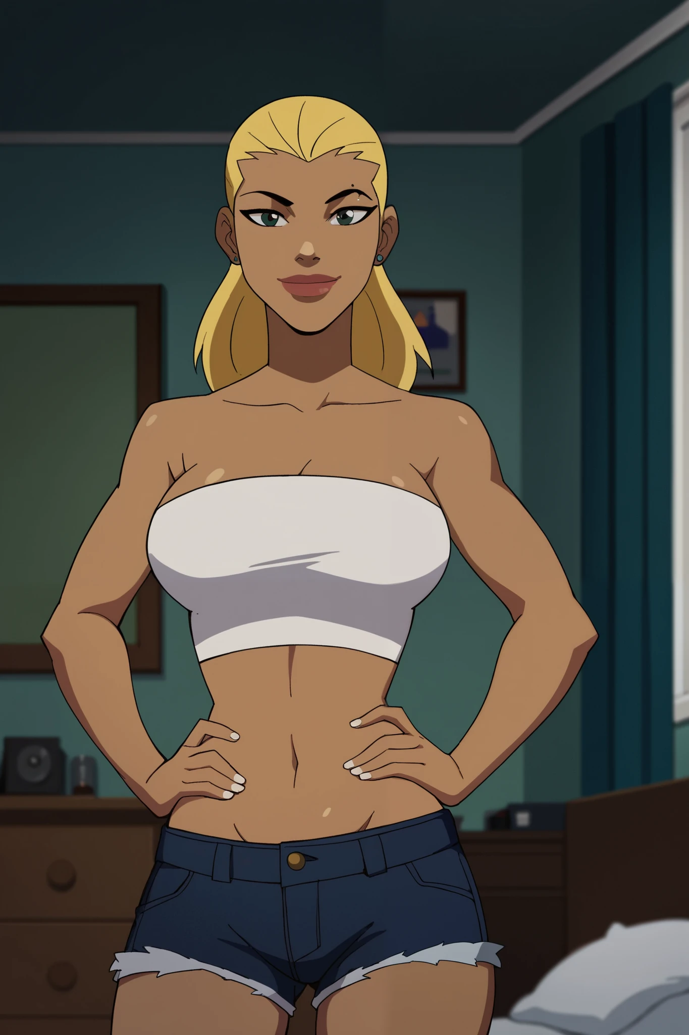 There is a drawing of a woman sitting on a black surface, character is in her natural pose, cell-shaded animation for adults, neutral pose, pose study, hands behind her body!, casual pose, sketchy art style, sitting pose, sexy pudica pose, her tiny hands are on her thighs, elegant floating pose, pretty face with arms and legs, underwear, black simple underpants, wears only a black pointed bra, belly-bare, off-the-shoulder, very slim, , 16 year old e hair, cameltoe, detailed hands and feet, extremely high resolution, best quality, very good lighting, artistic play of light and shadow, no top, no t-shirt, small delicate feet, five toes on each foot, five fingers on each hand, bare-chested, thin, elegant breasts