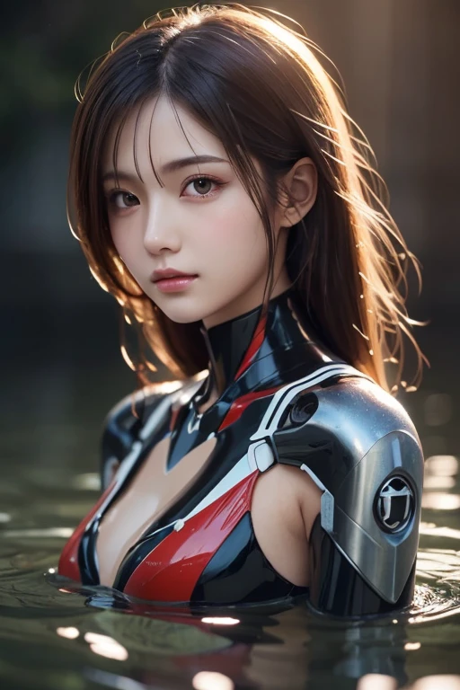 ((Best quality)), ((Masterpiece)), (Details: 1.4), 3D, Asuka Langley Soryu, Asuka, high resolution (high dynamic range), ray tracing, NVIDIA, super resolution, Unreal 5, subsurface scattering ,PBR texturing, post-processing, anisotropic filtering, depth of field, maximum sharpness and sharpness, multi-layered textures, albedo and specular maps, surface shading, accurate simulation of light and matter interaction, perfect proportions ,Octane Rendering,Two-Tone Lighting,Wide Aperture,Low ISO,White Balance,Rule of Thirds,8K RAW,(Masterpiece: 1.4, Best Quality), (Intricate Details), Unity8k Wallpaper, Highly Detailed, Beautiful and Mysterious, Details background, realistic, alone, perfectly detailed face, detailed blue eyes, highly detailed, blush, hair ornament, chignon mahogany hair, (blonde), plug suit 02, Shikinami Asuka Langley, Evangelion, Slender 15-year-old girl, full body suit, black background, above the waist,composition that shows the whole body,