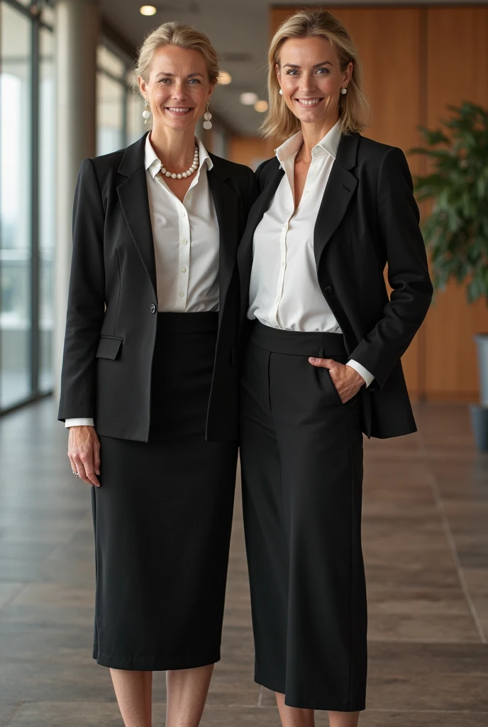 femme, femme affaires, vêtements gris, Rica, La main sur la taille, blond, procédures esthétiques sur le visage, Pantalon noir, blazer gris, chemise blanche, 45 ans, femme mature, Moyen-Âge, 4K, réaliste, bon éclairage
