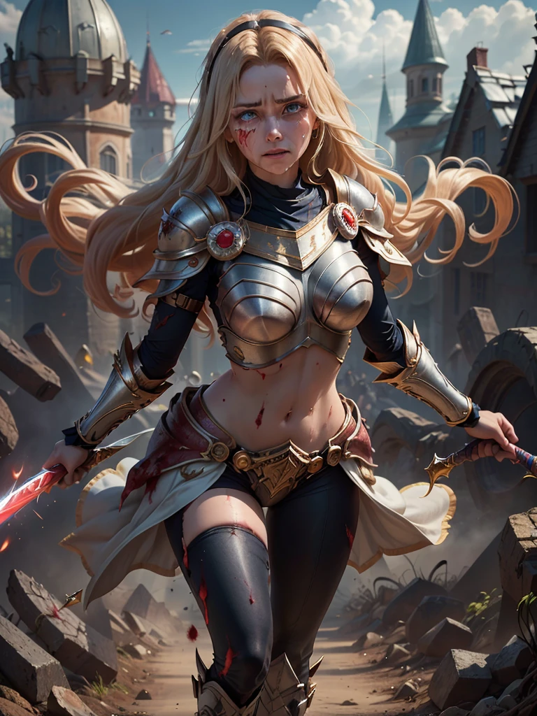 Warrior, blood elf, female, beautiful face, brown warrior armor, no helmet, cat ears on head, sword on hands, cats paw, world of warcraft