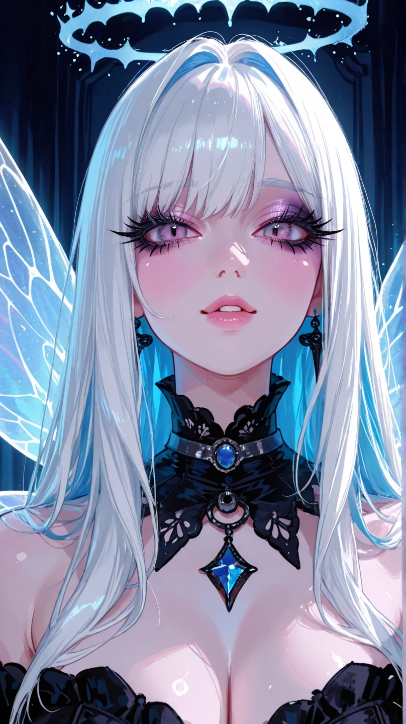 ((Need)), ((tmasterpiece)), (A detailed), Enchanting succubus, Ethereal beauty, Perched in clouds, (fantasy illustrations:1.3), Seductive gaze, captivating posture, delicate wings, otherworldly charm, Mysterious Sky, (Luis Royo:1.2), (Yoshitaka Amano:1.1), Moon Night, pastelcolor, (Detailed cloud view:1.3), (A high resolution:1.2)，Close-up shot，Close-up shot, 
