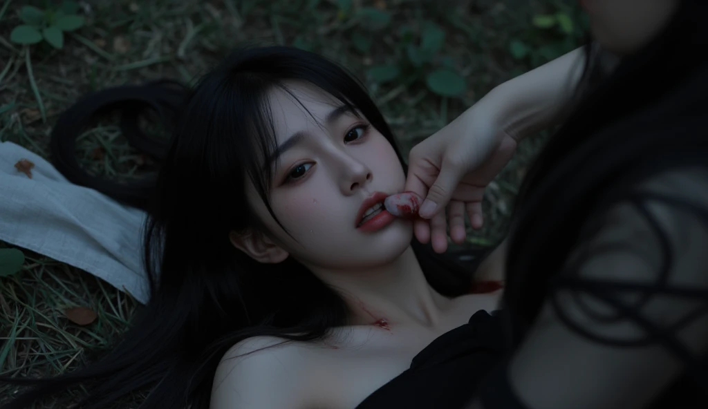 arafed woman with Sangre on her arm and chest sitting on the ground, Sangre on body, cruel chica gótica coreana, goteo de piel, Sangrey, Sangre splatter on the sides, covered in Sangre, rain of Sangre, pale woman covered with Sangre, red Sangre, inspirado en Kim Deuk-sin, [[Sangre]], [ fotografía realista ], cosplay realista