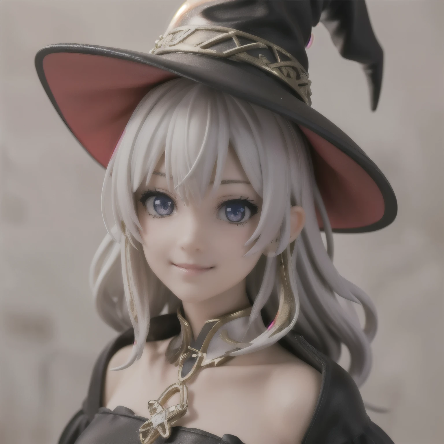 1 girl,  Magic Girl,Clay anime style,smiles,  Gold,  witch hat , masterpiece,  standing picture,  little character,