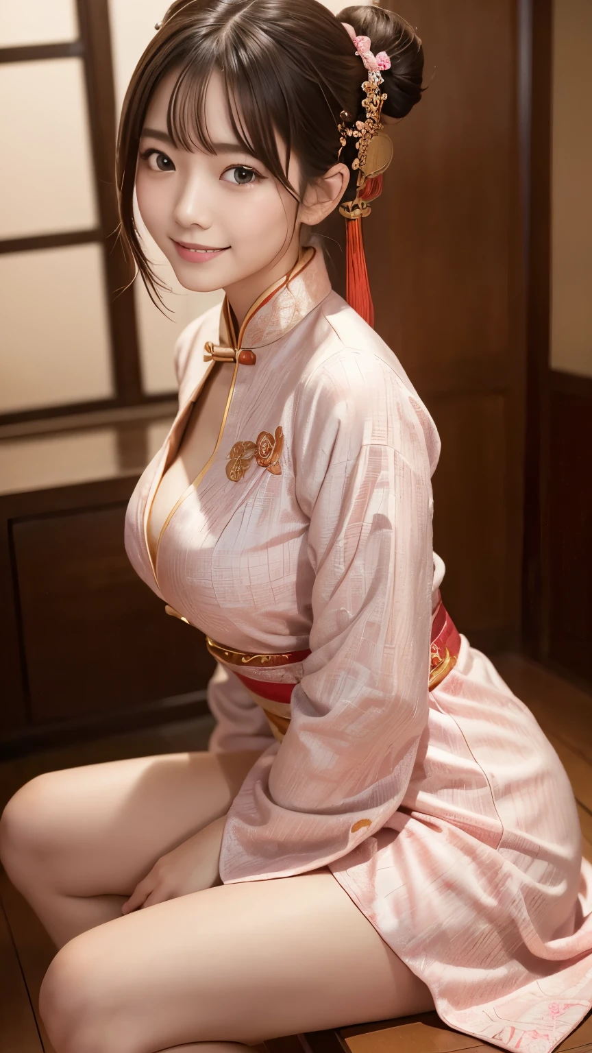 ((Hanbok Costume、Hanbok Costume、Hanbok Cosplay、Hanbok uniform))、1 girl、Bob Hair、Medium breast、masterpiece:1.3、Raw photo、Highest quality、Detailed Images、Detailed Background、Korean Bar、Korean Lounge、Korean Cabaret、Korean bar、counter、Stand in front、