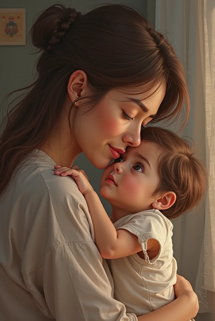 A mother holding a baby, Shoot in 4K resolution, Nikon D750 camera, high quality portrait, 60mm portrait lens, the soft light, captured with Canon EOS 5D Mark IV, 70 mm portrait。