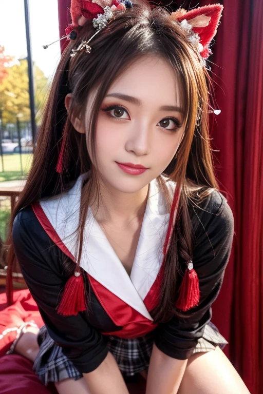 1girll,brunette color hair,Blindfolded,Chinese clothes,Keep your mouth shut,covering eyes,eyeslashes,the face,Green hair,Hair ribbon,cparted lips,lipsticks,long whitr hair,Redlip,ribbons,simplebackground,solo,White ribbon