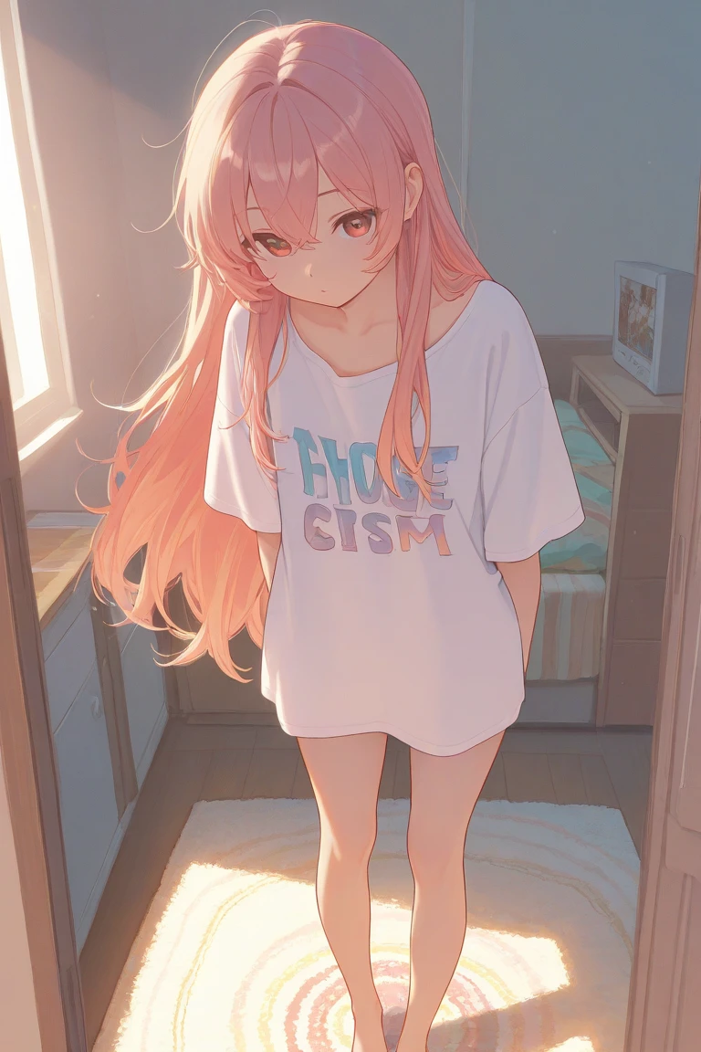 masterpiece：1.2，Best quality，Very detailed, Red eyes，Pink long hair，Green eyes，Standing