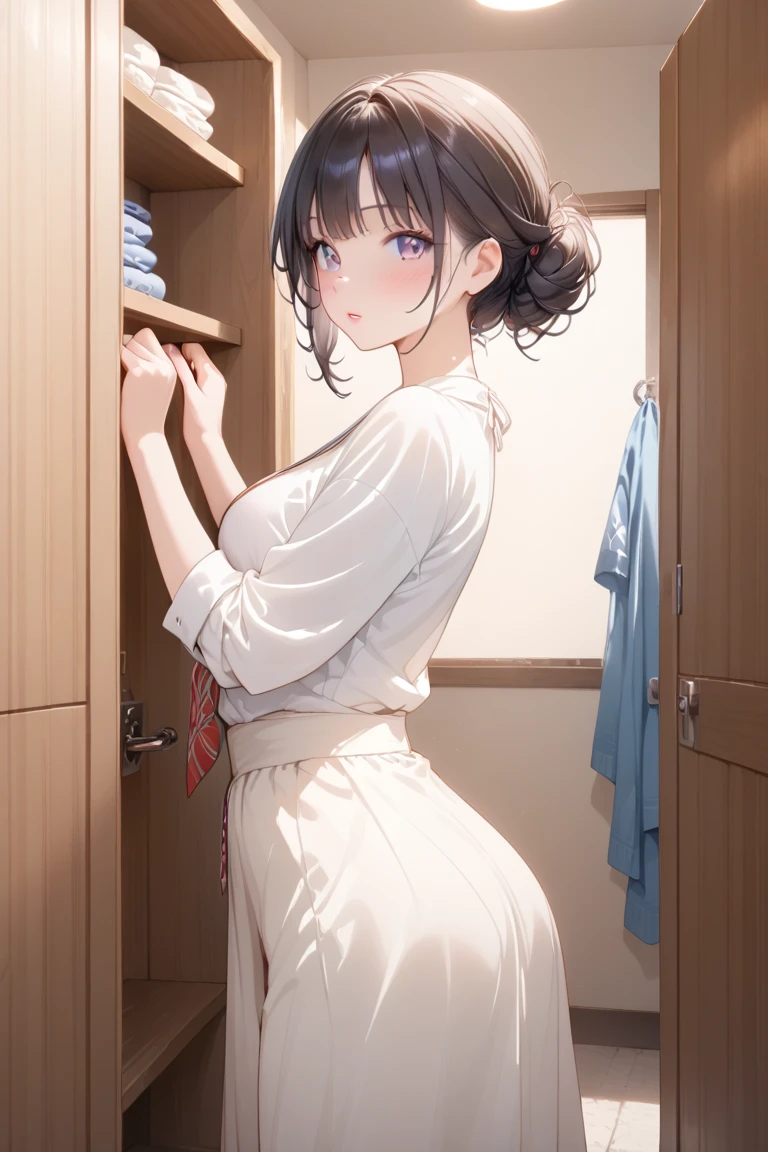 Girl changing clothes in the changing room、Feeling embarrassed、Undressed and naked