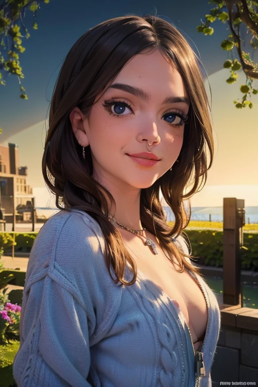 a teenager, (lexi rabe face), (huge breasts), wears cardigan :1.1, wear shorts, smiling, Ultra detailed face, detailed eyes, Walking in a market, Soft lighting, photorealistic, Realistic lighting, (Best Quality), 8k, (masterpiece:1.2)