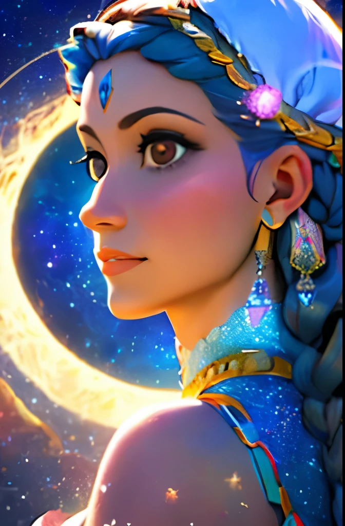 a close up of a woman in a dress standing in the desert, goddess of space and time, cosmic goddess, moon goddess, celestial goddess, goddess art, earth goddess mythology, goddess of travel, lunar goddess, egyptian princess, jen bartel, goddess of the moon, dmt goddess, ancient goddess, goddess of dust, portrait of a cosmic goddess, arabian art