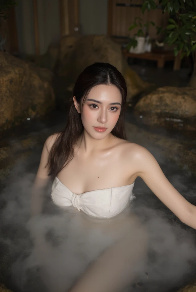 最high quality、high quality、Best image quality、8k、最High resolution、High resolution、最high quality、masterpiece、Detailed and realistic human body、Detailed and realistic skin、Realistic face in every detail、Realistic reproduction of every detail、Detailed and realistic lips、Detailed and realistic teeth、Detailed and realistic ears、Detailed and realistic hair、Detailed and realistic weapons、Realistic reproduction of every detail、Realistic fingers in every detail、(Beautiful Hands、thumb1reference4)、Realistic feet down to the last detail、((Beautiful Japanese Girl))、(Japanese Model), (Japanese women)、((18 year old beautiful girl))、(Black Hair)、(Random hairstyle)、((whole body))、((Beautiful upturned breasts))、(Slim Style、Slim fit)、(whole body光沢肌、Fair skin)、((A small white towel is wrapped around the body.))、((Thin towel(Her skin is visible through the wet towel))、(Soft natural light)、((Deep in the forest(Natural hot springs gush out))、((Hot springs surrounded by rocks))、((deep bathtub(deep hot spring))、((Onsen Girls))、((Enter the hot spring))、((A woman warming herself in a hot spring))、((Relax in the hot springs))、((Soak in hot water))、((腰までSoak in hot water))、(((Sit in hot water)))、(((Submerge yourself in water up to your waist)))、((A lot of steam rises from the hot spring..))、((Extremely clear hot spring water))、((The main body seen from the water surface))