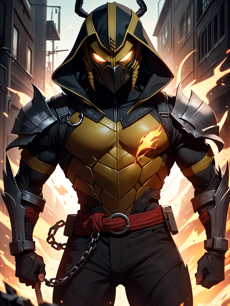 I want a logo that is an animated free fire character that has black skin and wears a golden mask 