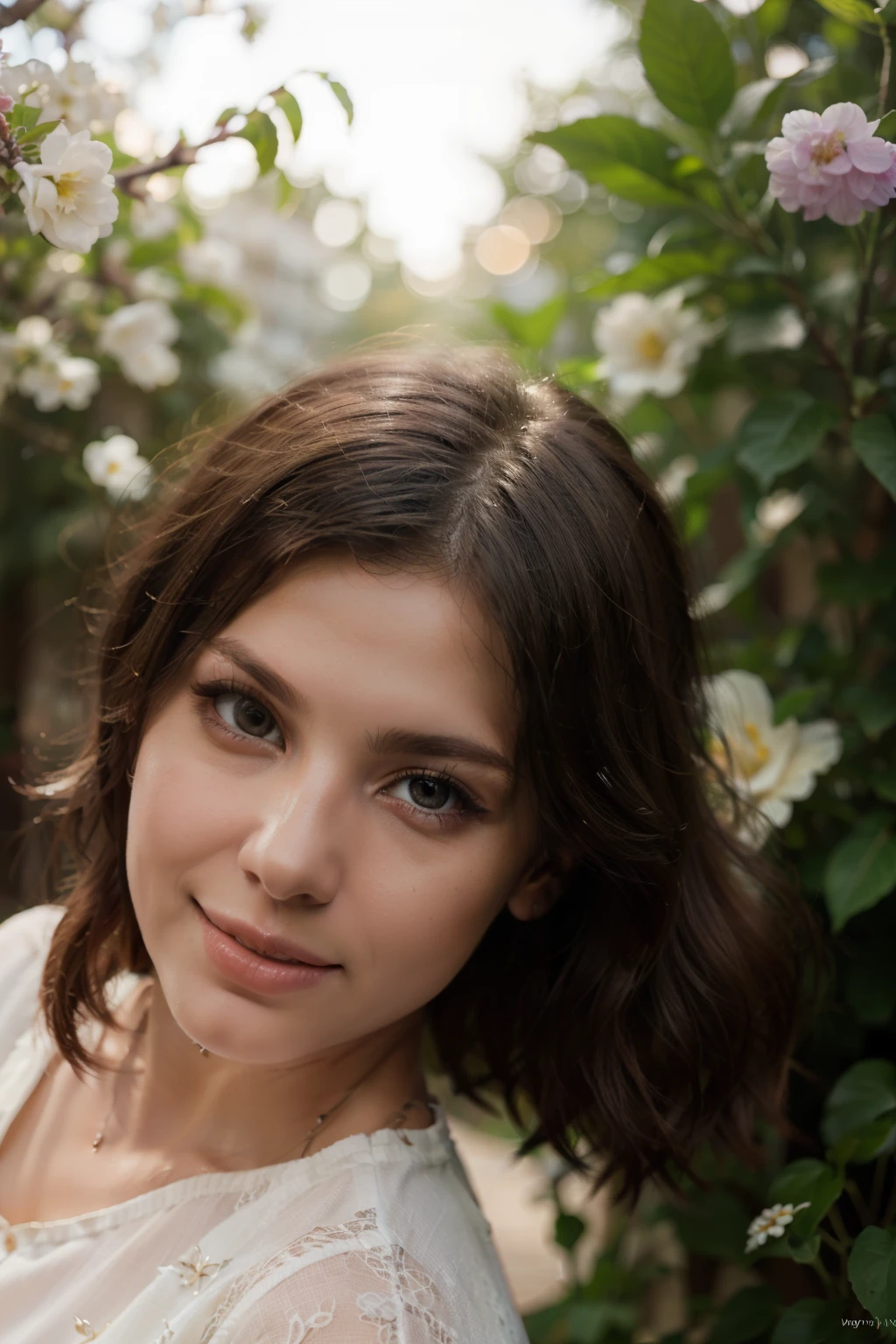 (best quality,4k,photo-realistic:1.37),vibrant colors,studio lighting,portrait,beautiful woman,asleep,peaceful,elegant dress,flowing hair,detailed eyes,detailed lips,subtle smile,soft skin,warm lighting,nighttime garden,flowers blooming,moonlight,serene atmosphere,tranquil setting,ethereal beauty,mysterious charm,subtle shadows,romantic,impressionistic painting,emotional,dreamlike,whimsical