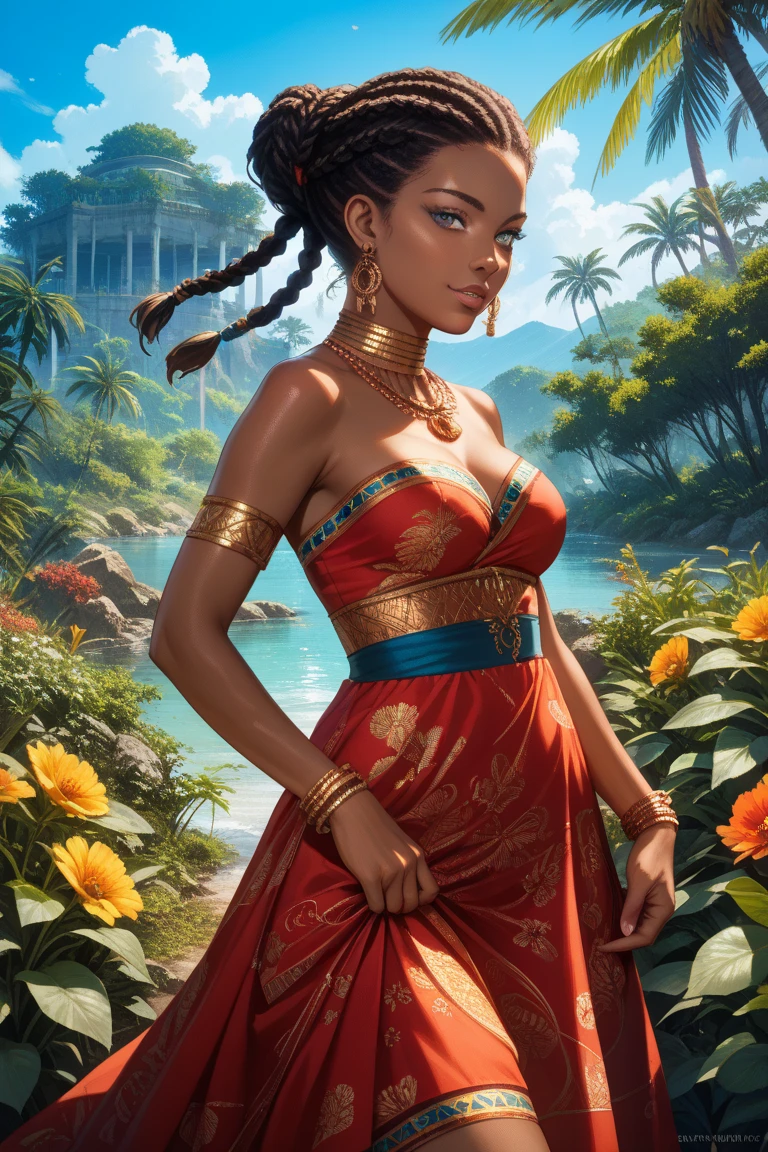Unparalleled connie maheswaran age 25, ( extremely detailed CG, Mahagony-skinned female with dark Reddish-brown skin, black eyes, and phoenix back tattoo, wearing a full-body open back leotard, mini shorts with stars on the back pockets and a baret holding her black hair tight dragonbraid. strong , well-built, Perfect hourglass physique, amazing skin, strong oblong-shaped face, narrow convex hooked nose. strong, toned, wide heart hips,, biting lips enticingly, catching your eye, waving you closer to her). +( overlooking a coastal city with hands in her pockets,looking over her shoulder ,playful bottom hit) :+(view from behind, hd illustration, extreme long shot, rendered in Unreal Engine 5, hyper-realistic, , 128k, ultra - HDR, intricate detail, super - highres, webcomic animation, ink art, (insane professional photoreal) full-length portrait, wide-body shot, alluring aura and stare , ink art,Black ink,tattoo design outline, Lineart, brush art ,thin line animation, ultra-HD masterpiece, highest quality, highly detailed facial expressions,realistic expression, perfect piece, perfect prompt ,full length, best quality, intricately accurate facial and physical structure, intricately realistic expression and emotion, accurate colored complexion, accurate body anatomy, intricate bodypaint, complex hairstyles, intricate character detail, intricately expressive, intricate color design, complex emotions,), ((tfg1:1.5)), spacious from above deep path Architecture Steampunk Archeology Cypherpunk,ultra sharp-focus,ultra highres,ultra highdef,reflection,nsfw, --v 6 --s 1000 --c 20 --q 500 --chaos 100
