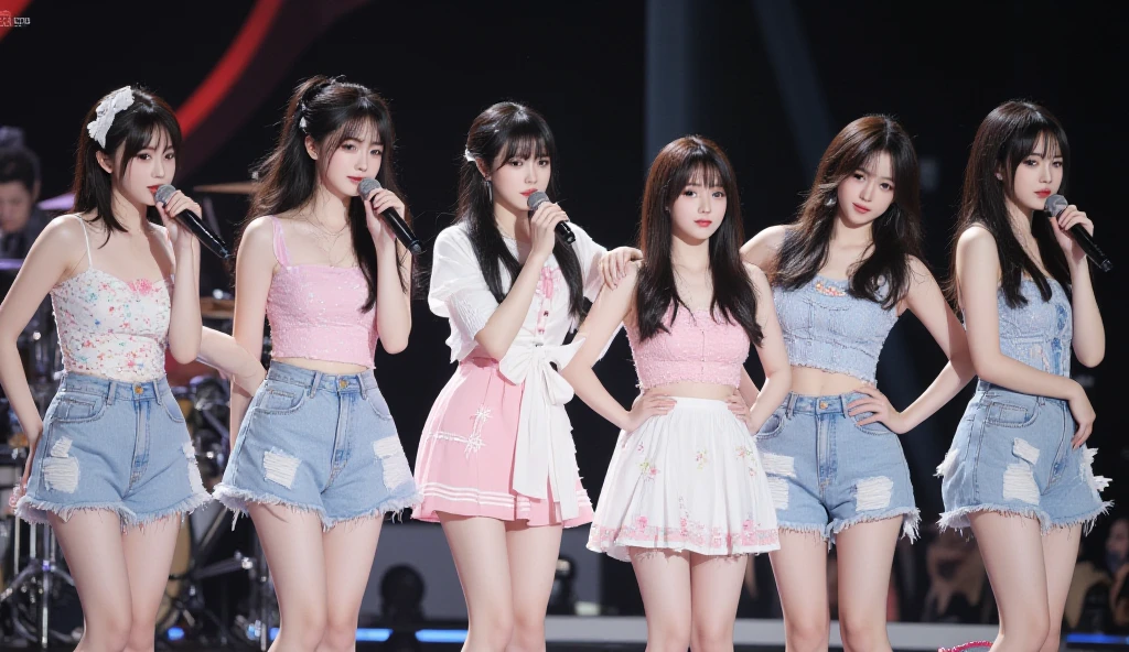 ((Highest quality、Tabletop、8k、Best image quality))、Beautiful Face、(Three Girls:1.5)、K-POP Singers、Singing on a concert stage、Cool jacket、(mini skirt:1.4)、(Spread your legs:1.7)、(White panties:1.3)、(Detailed face)、(Detailed eyes)、(Detailed lips)、compensate、(At S.F.W.:1.0)、smile