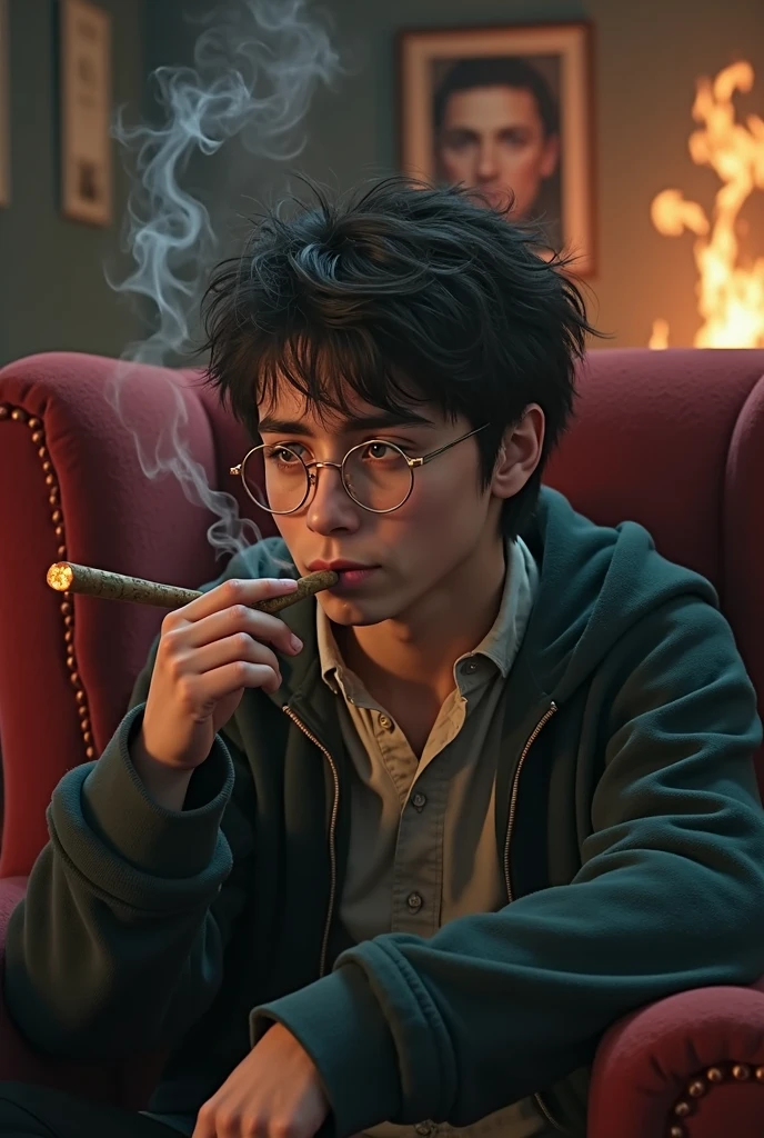 I want an animated character based on Harry Potter who smokes marijuana