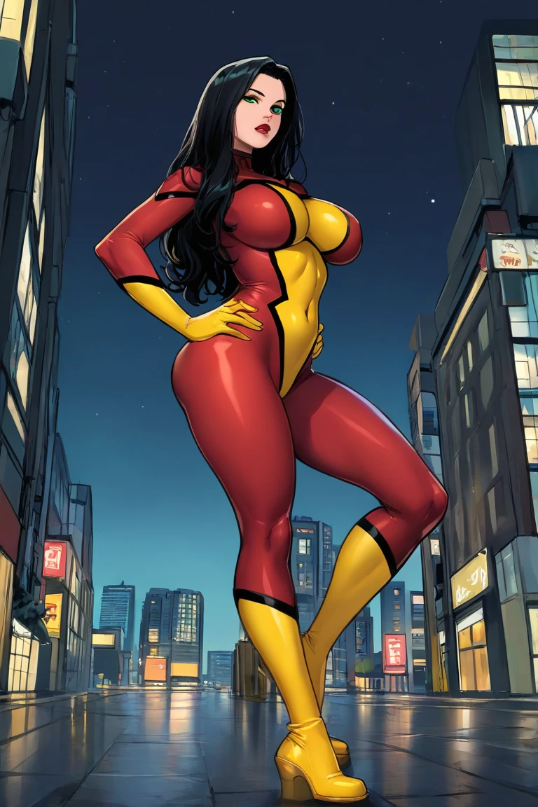 masterpiece, best quality, highres, , aqua Hair, medium hair, hyperrealism, ((desde atras)), ((gluteos redondos levantados medianos)), seductive cosplayer, ((with short red tight dress, yellow scarf, long yellow boots))