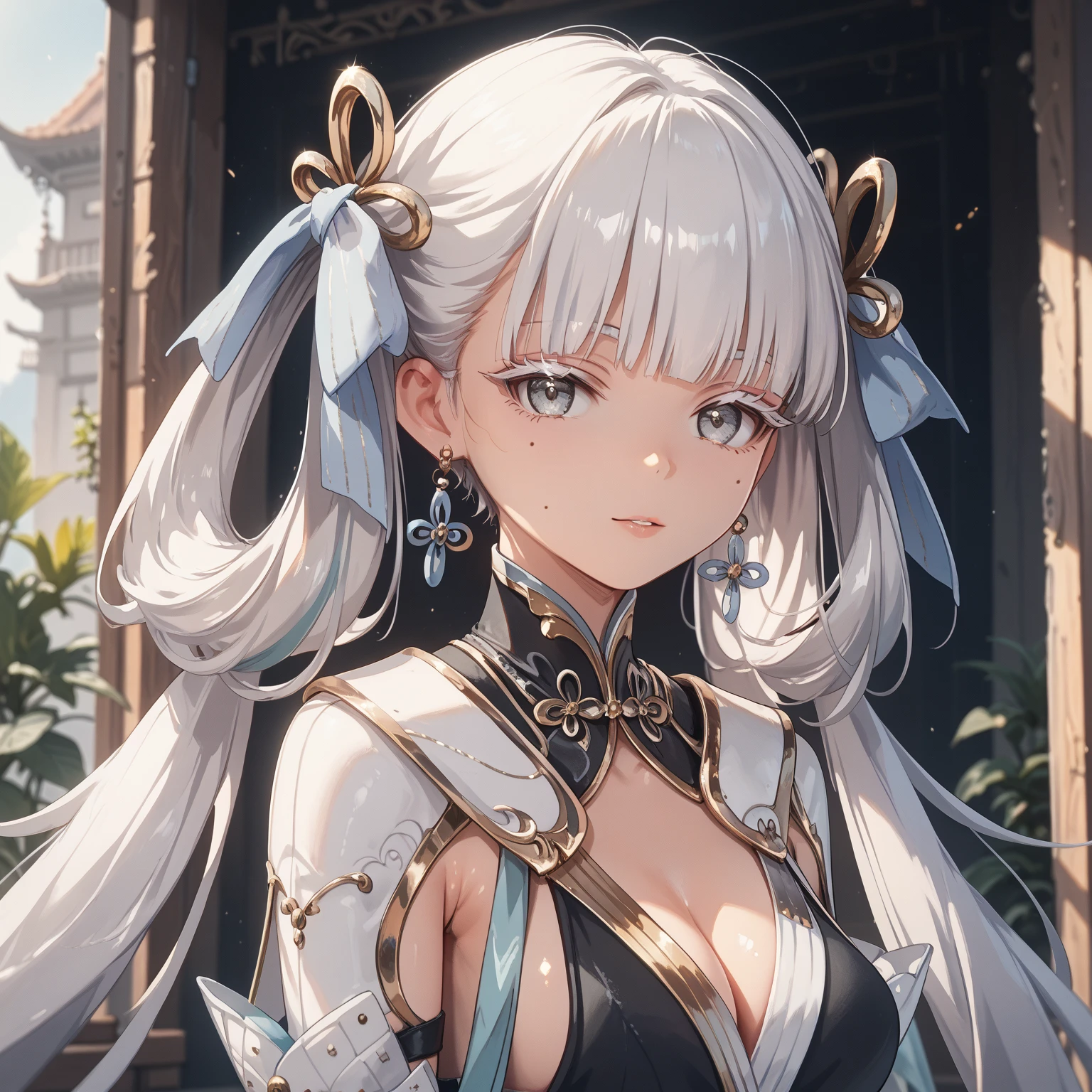 (extremely detailed cg wallpaper:1.3)，(arknights:1.08)，(cygames:1.03)，solo，1 beautiful woman，perfect female upper body，((nine big 狐狸尾巴))，狐狸耳朵，((露肩连衣裙与黑丝袜))