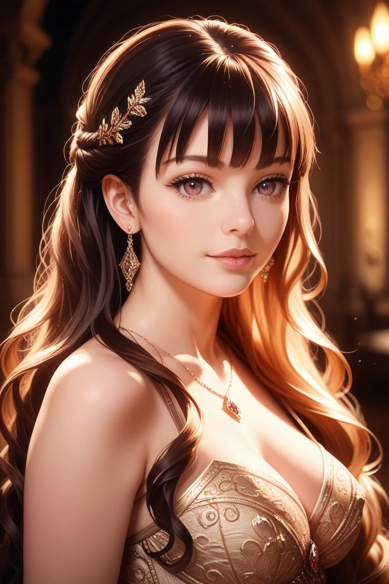 18 year old beautiful girl, big eyes, large breasts,  and slender, 8K, top quality, (very detailed head: 1.0), (very detailed face: 1.0), (very detailed hair: 1.0), maid clothes, very detailed official artwork, anime moe art style, clean detailed anime art, smile, golden hair, smooth long hair