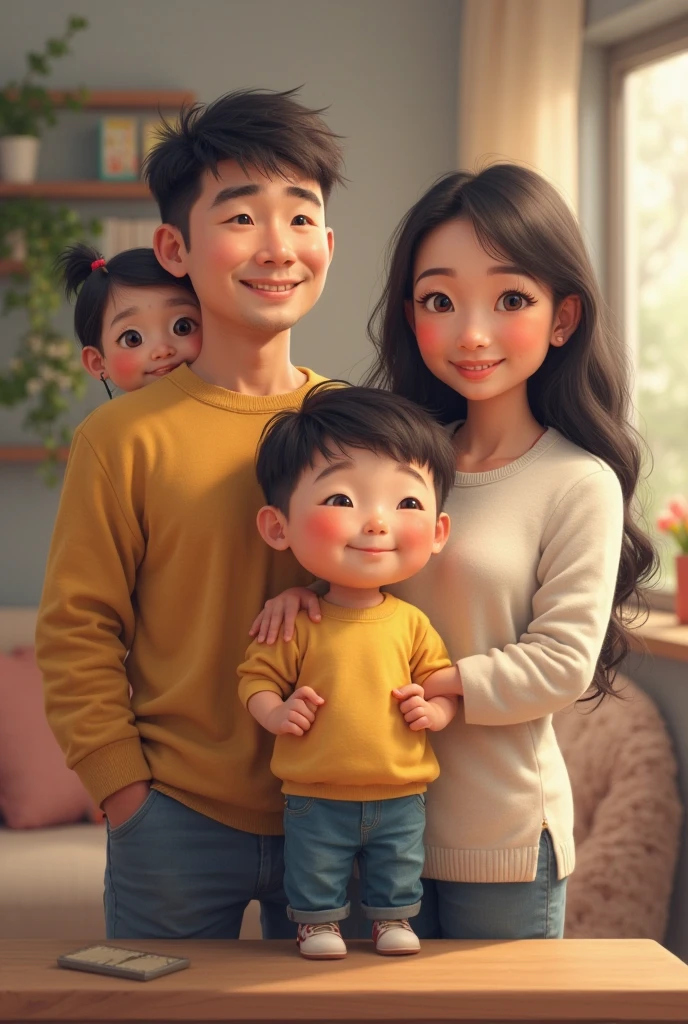Lucky man with him wife and him children, happiness, luckily and rich