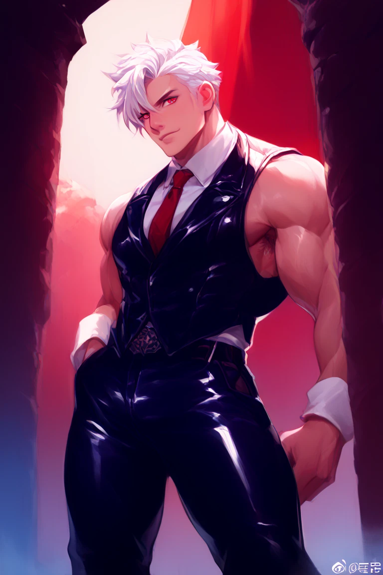 an extremely delicate and handsome grandpa,(muscle:1.5),Lace skirt,black thighhighs,solo,