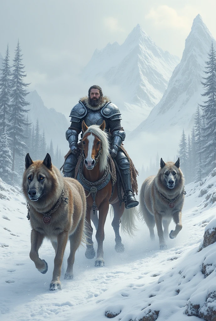 A large number of strong men riding ice blue long-haired giant wolves --auto