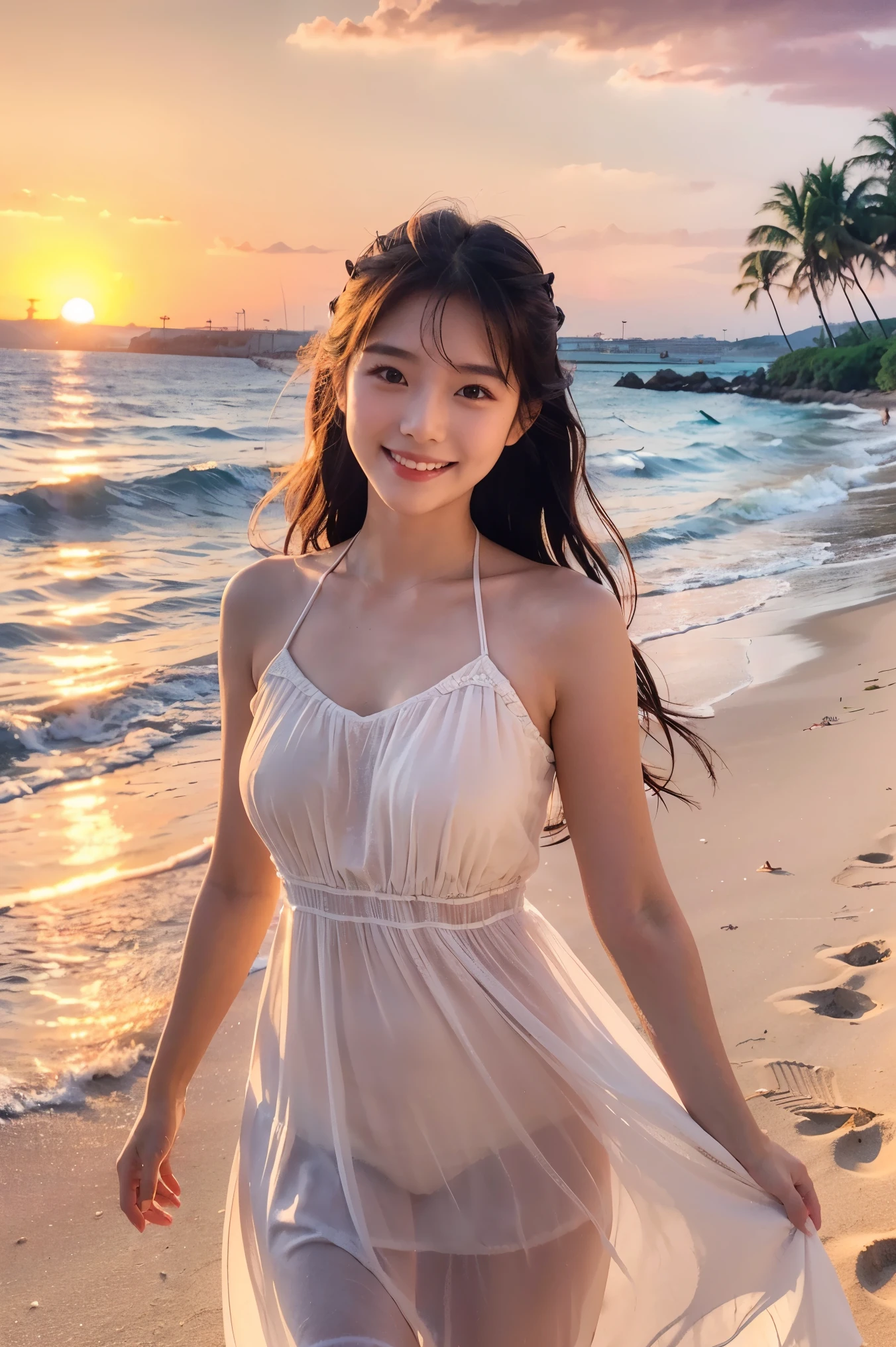 ((fully body photo:1.3))、((beautiful sea blue:1.2))、((White sandy beach))、(Cute profile)、(((All nude:1.3)))、(Highly detailed beautiful face of one young girl), Great look and best quality:1.4), (Ultra-detailed), (8k wallpaper), Highly detailed, High-definition raw color photos, Professional Photography, Realistic portrait, Amazing face and eyes, Brown eyes, in 8K、Detailed face of a very detailed beautiful girl、extremely detailed eye、highlydetailed skin、extremely detailed fingers、highly detailed nose、very detailed detailed mouth、Perfect Anatomy、细致背景、Detailed clothing、1 beautiful girl、(16:1.2)、、Cute little girl s、Rea body、Model-like body shape、((Realistic Beautiful Girl))、小柄、de pele branca、glistning skin、Slim body、((Beautiful black hair))、((nogizaka  ))、((looking happy smile:1.2))、bangss: 1.5、kawaii faces、Lifelike face、Delicate eyes、((Playing in the sea in a loose see-through dress:1.3)),((One piece that shines through the light)), sixteen years old, ((jun legs)、Open your crotch、((raise your hands high and jump))、((Local parts are visible.......................))、((Thin pubic hair))、((tiny chest............)), depth of fields, full-shot、3women、japanes、age19、(beauitful face:1.5)、(Nothing is worn)、(Running on the beach)