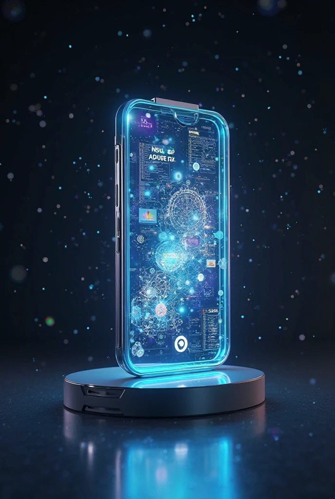 Create a picture of a cell phone that looks like an iPhone 15 with a holographic display
