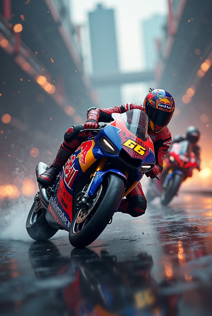 Sweating Wolf is wearing a motogp racing suit, sharpening 4k motogp outfit, standing, show big dick erect, upward dick, 4k dick, 4K cumshot, moaning face, 4k image, uhd details, stands at campfire, good view, understanding image objects details