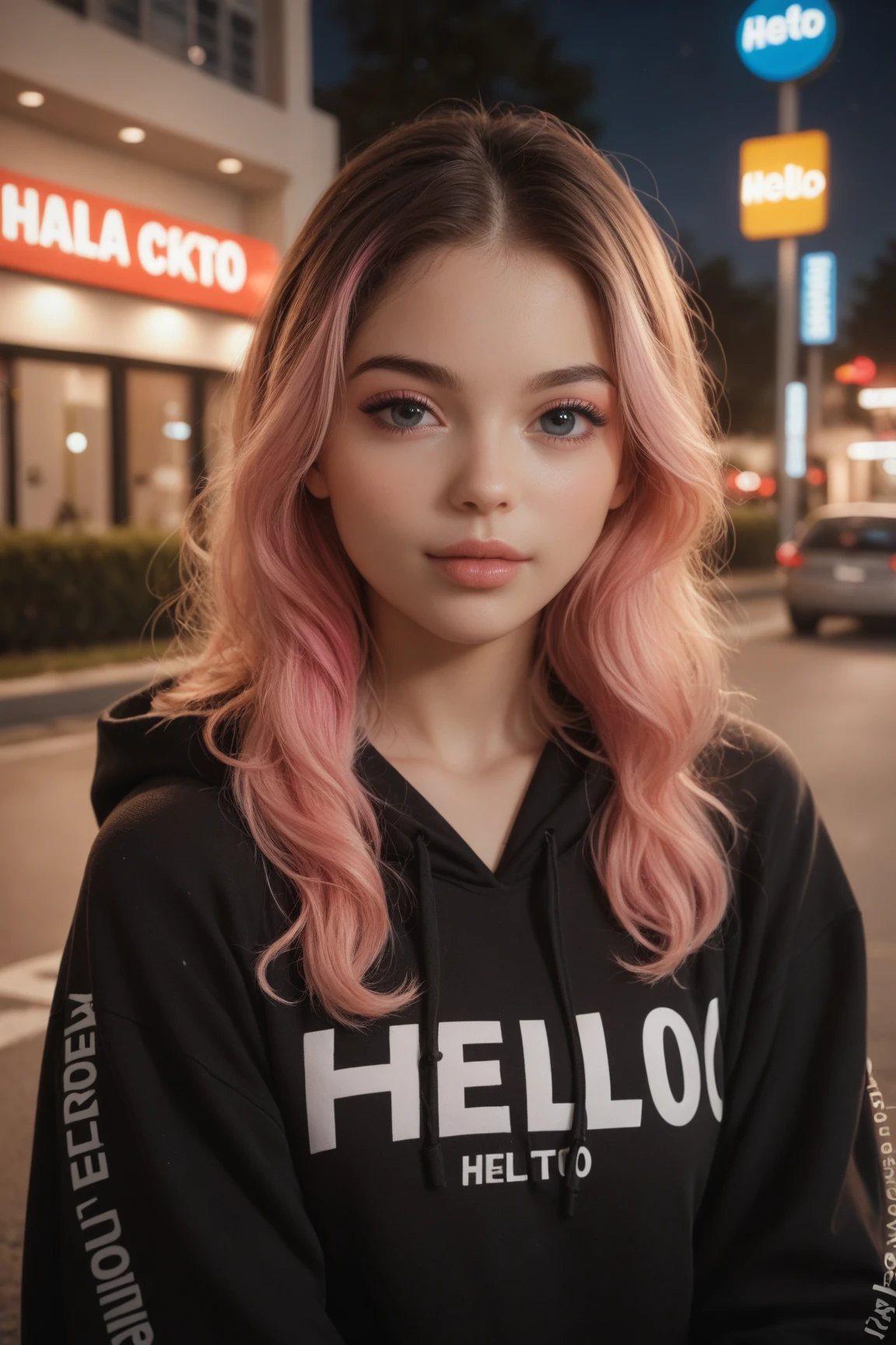 25-year-old Caucasian French girl with shoulder-length messy pink hair, adorned with , hair l . Captured in the best quality, this illustration serves as a 4K wallpaper,