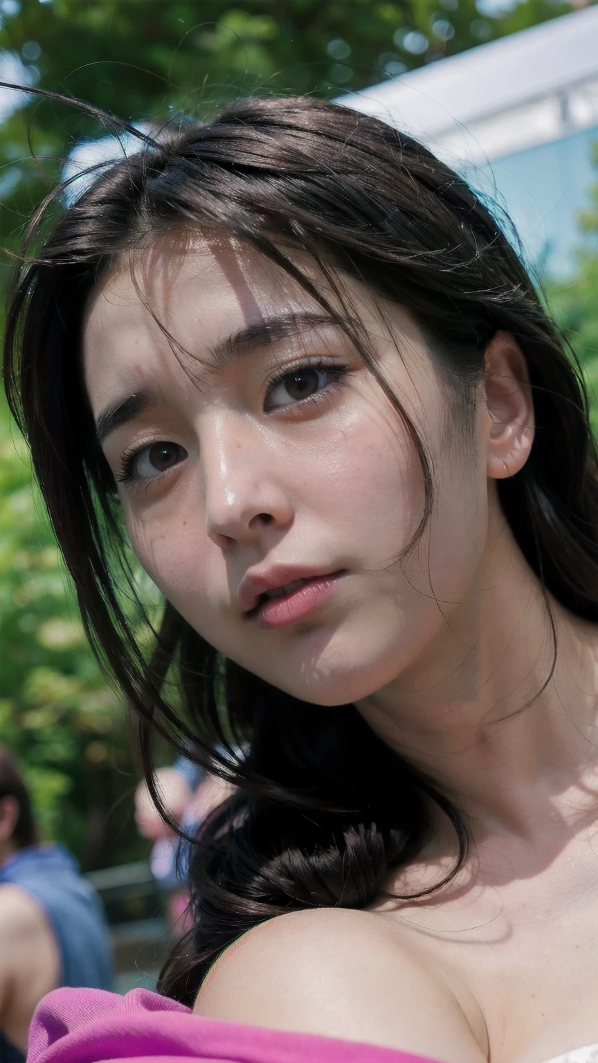 masterpiece,best quality,ultra detailed,highres,high-resolution,4k,realistic,RAW photo,((real person)),portrait photography,photorealistic,detailed skin,(delicate black eyes ), A soothing woman with sagging eyes,Calm and calm, middle hair,skinny,clothing,The wind is blowing,tareme