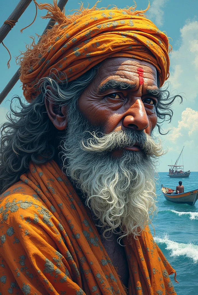 Indian sadhu face smoking cigar pipes with Hawaii background . i want a shirt design which i will print on my shirt