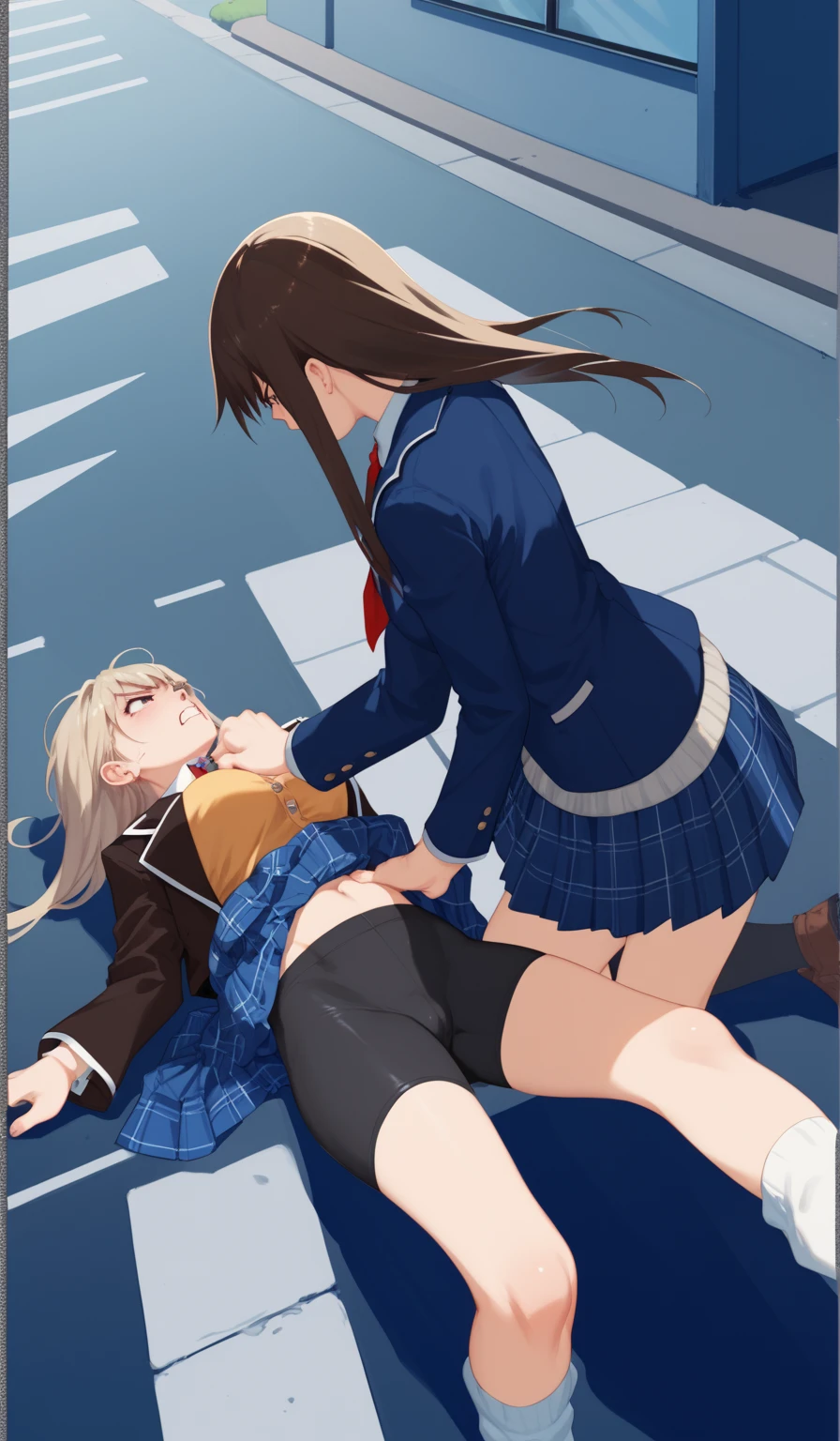 score_9, score_8_up, score_7_up, score_6_up, source_anime, highest quality, masterpiece, 1boy and 2girl , group sex, anal sex ,Blowjob, handjob, A beautiful boy with long hair is being gang-raped by two futanari girls, (boy, medium hair, black jacket, white shirt, black pants, flat chest), (girl, futanari, skirt, medium breast), pants pulled down to the knees, the futanari girl's penis is inserted into the boy's anus, the futanari girl's penis is inserted into the boy's mouth, the futanari girl grasps the boy's penis, classroom