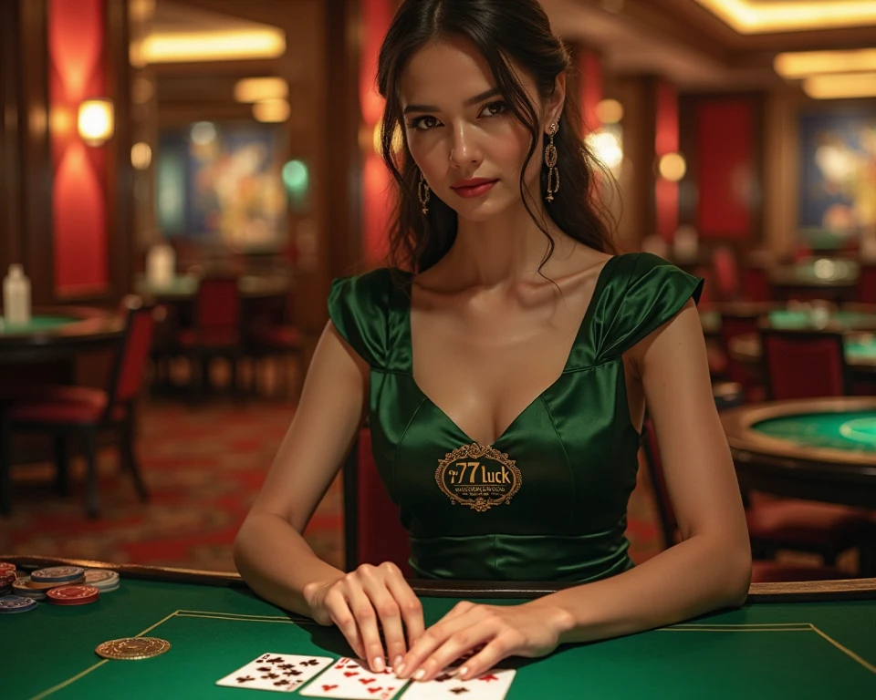 (((best quality))),(((ultra detailed))),(((masterpiece))),illustration,((1 beautiful girl,solo)),(shoulder-length straight bob:0.8),((earrings,necklace)),((slim,thin)),((small breasts,flat chest)),(sitting by the card table:1.3),(dark night scene:1.3), lamp, glow,fair skin,detailed eyes,(emerald green collared lace shirt:1.3), black curves fabric, string, white pearls, sophistication, cherry red lips, (card game:1.3), (Poker cards are on the table:1.3),concentration, intensity,graceful, purposeful, calm, serenity, solitary, enchanting, elegance, atmospheric,captivating, mysterious, ambiance, alluring, enigmatic,((from front,upper body))