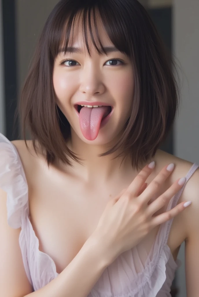 (masterpiece:1.2), Very detailed, Ultra-high resolution, (Realistic, photo Realistic:1.37), High-resolution RAW color photos, Professional photos, Dramatic lighting, Sharp focus:1.2, (Very detailed顔と肌の質感, Very beautiful eyes, Glossのある肌, Glowing Skin, Glowing Skin, Shining Face, Gloss, Oily skin, greasy face, Oily skin, greasy face, 強いGloss), Perfect Anatomy, Very detailed背景, 1 female, 25-year-old woman, Japanese women,Height: 168cm, (Short Bob Hair, Straight hair, bangs:1.3, Brown Hair), (Lean：Weight 1.0), (Flat Chest:1.7), (((dim)),(((Dark bedroom))), Thighs, (((((On all fours))))、,((((Spread your legs))))、((((Erotic)))), ((Functional)), ((Glowing Skin)), (((Black Bra,Black Stockings,Black thong panties))), (real Glossのある肌 texture), (Glowing Skin), (((White skin))),(((Browsing Caution))),Earrings,((((Open your mouth、Squint your eyes、Looking up at the sky))))、((((Panting))))