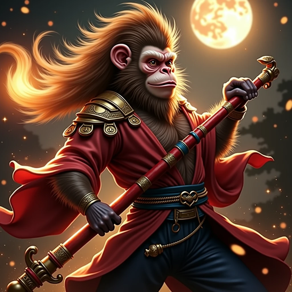 monkey mask creature, animated, fantasy colors, fighting pose, full body, magic energy background, masterpiece, ultra high details