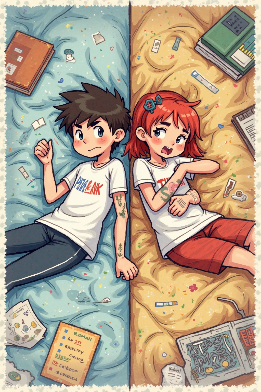 (masterpiece), Highest quality, Expressive eyes, Neon pastel aesthetics, Retro 90s, Neon color,((Girl sitting on sofa,In a cozy room,Records hanging on her wall, Comic books on the floor, Looking out the window behind her at the night city, Upholstered room, Anime figures lined up on a shelf)), Wearing headphones, (All around her it sparkles), (wearing thick colorful sneakers), (blue eyes), (Soft look), (Synthwave Art Style), Colorful Hair, Desk with PC set up