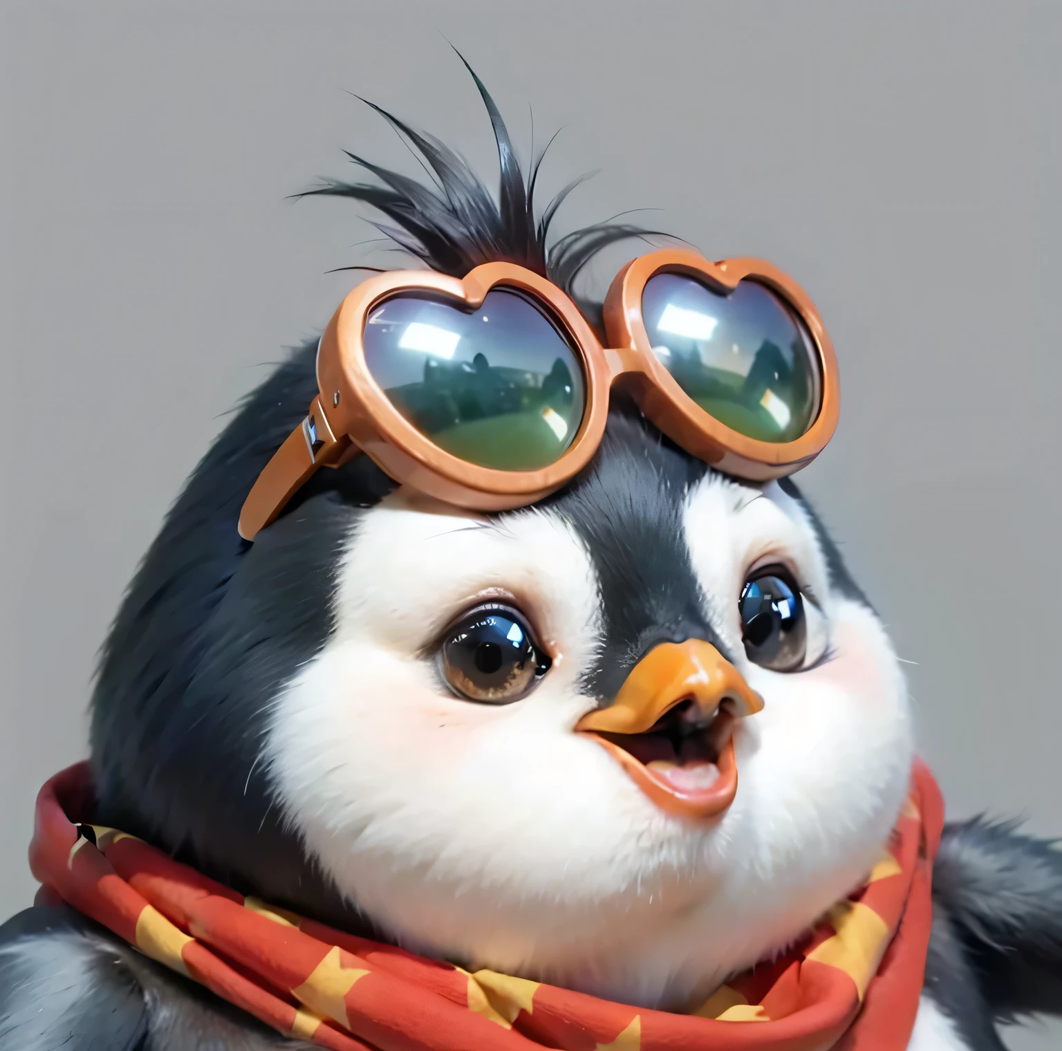 Realistic animal penguin hair detailed texture facial sunglasses metal material texture