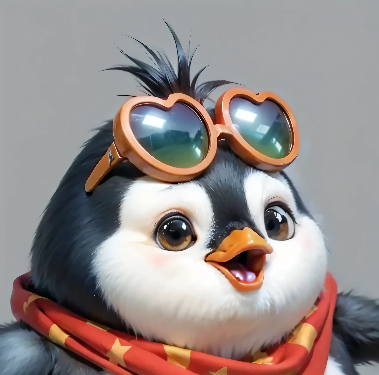 Realistic animal penguin hair detailed texture facial sunglasses metal material texture