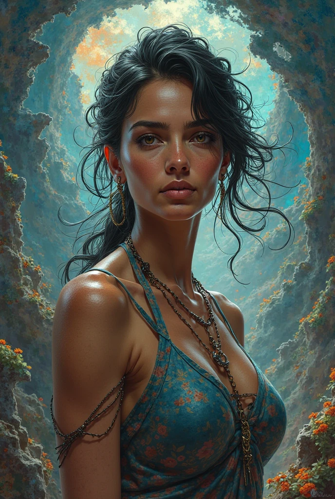 a naked girl based on Jenna Ortega swimming in a river, hentai, highly detailed cinematic fantasy portrait, black outlining, full color illustration, in the style of BORIS VALLEJO & JULIE BELL, masterpiece, 8k, ultra-detailed, physically-based rendering, vivid colors, dramatic lighting, intricate background, photorealistic