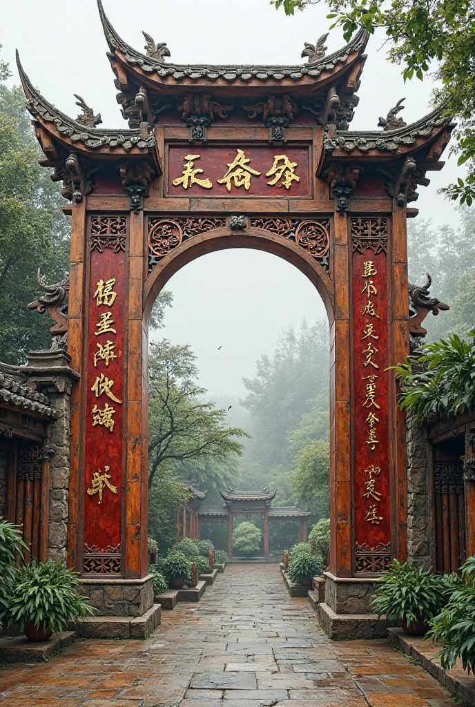 hua mu lan element to design archway by using recycle item