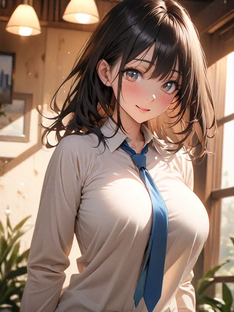 nsfw,Highest quality , High resolution , Detailed CG , ponytail , Spread your legs wide apart、White sweatshirt、 Blue Skirt , Modest chest , Light brown hair , Two limbs , Optimal ratio , Embarrassed expression , My cheeks feel hot , office , to touch one&#39;unite your chest&#39;With my own hands , Facial expression when orgasm is reached , whole body , Panty shot、(Lift up your skirt)、Light blue lace panties