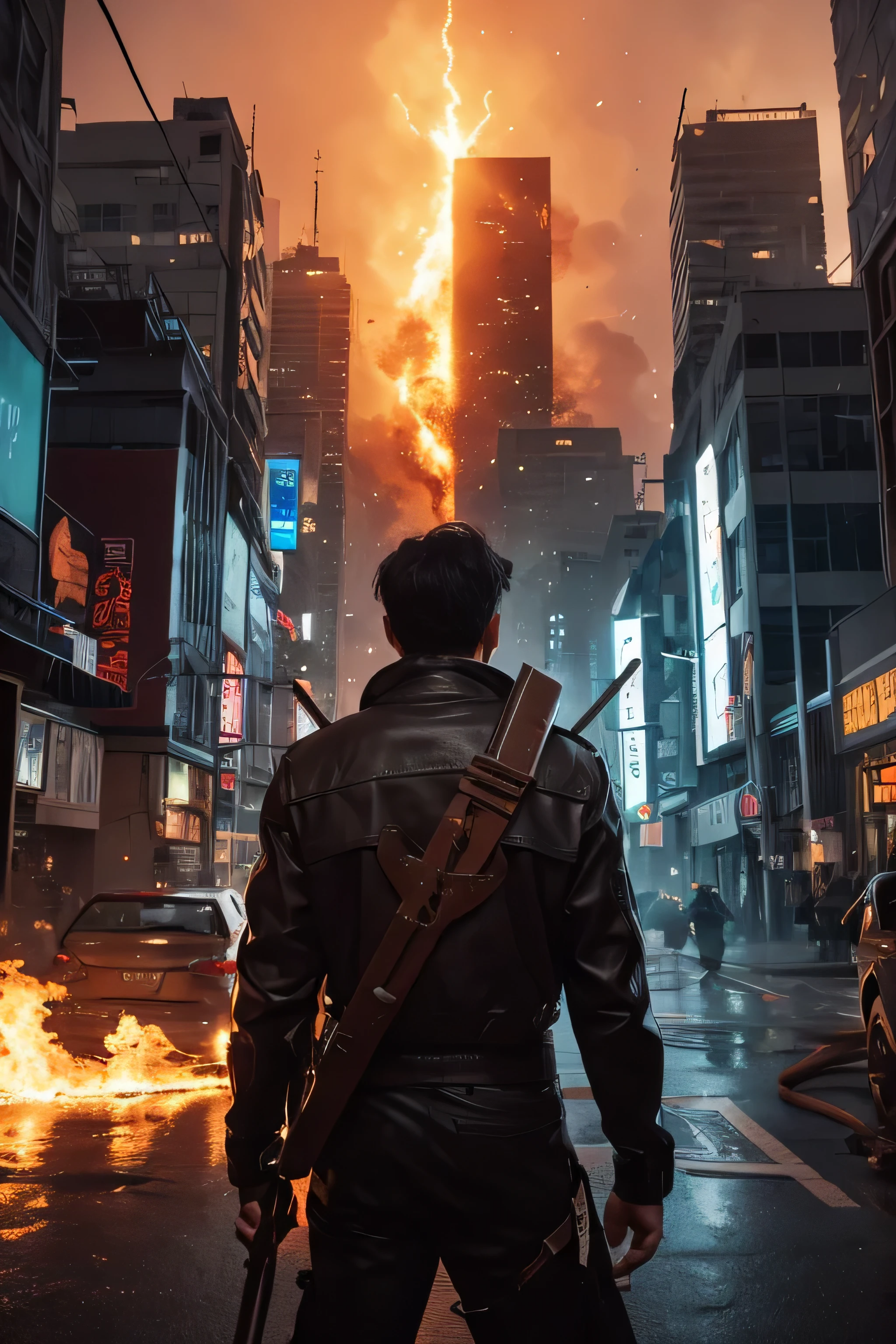City streets exploded,ground shatter,The end of the world,People scattered,high high quality,A high resolution,high detal