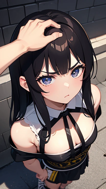 masterpiece, (best quality), perfect eyes, bound, bondage, (arms behind back:1.4), bdsm, tape gag, tape, tape bondage, close-up, restrained, best anatomy, curled up, upper body, shinobu kochou, black hair, forehead, gradient hair, hair ornament, multicolored hair, parted bangs, purple hair, sports bra