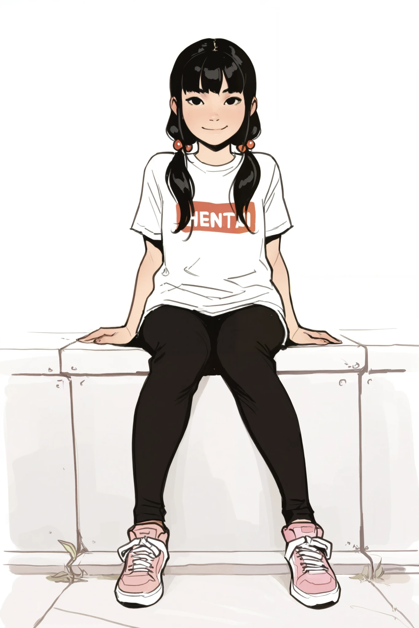 HDR, 8K, high contrast, masterpiece, best quality, amazing quality, very aesthetic, anime artstyle, realistic, hentai art, newest, (artist:incase:0.5), (artist:tsuaii:0.5) , photo background, real world location
BREAK
bounce light, hyperdetailed, detailed hair strands, detailed fibers,
1girl, solo, long hair, looking at viewer, simple background, shirt, black hair, hair ornament, white background, twintails, full body, sitting, wide smile, black eyes, low twintails, hair bobbles,